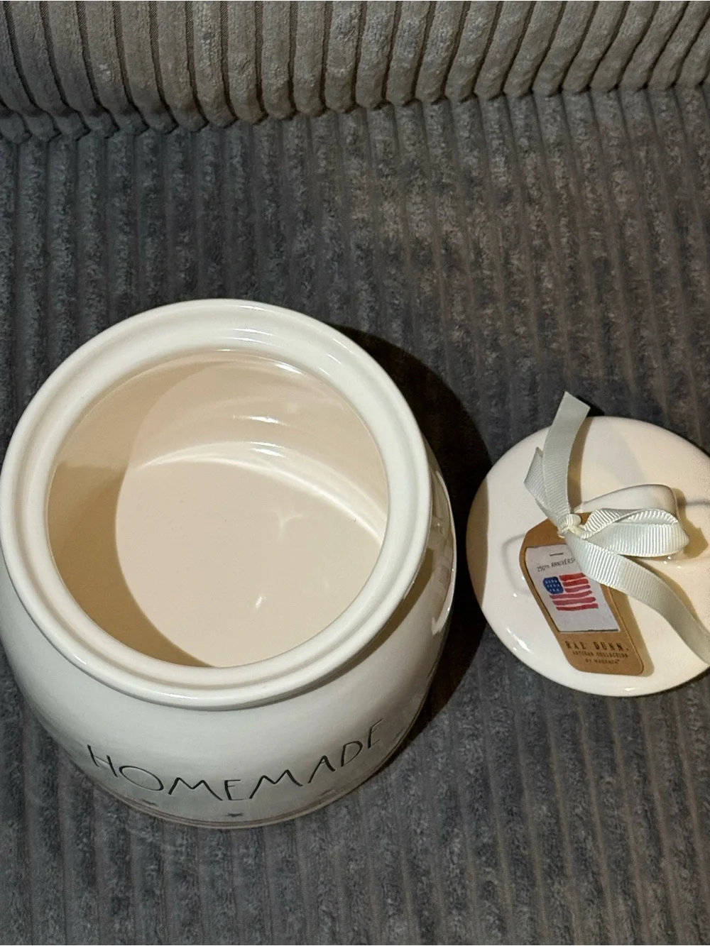Rae Dunn White Ceramic Canister with Red Stripes & Blue Stars- HOMEMADE- NWT